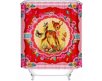 Bambi Shower Curtain: Vintage Kitsch Deer Bathroom Art