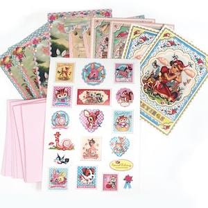 Jeu de 22 autocollants pour cartes postales, 10 cartes postales avec 18 autocollants et 10 enveloppes, adorables tampons autocollants