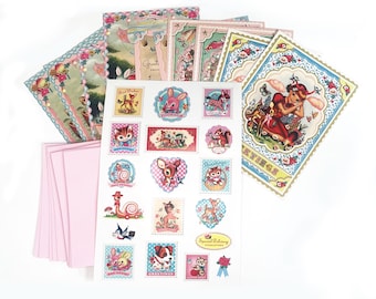 Bonito juego de postales con pegatinas y sellos, sobres A6