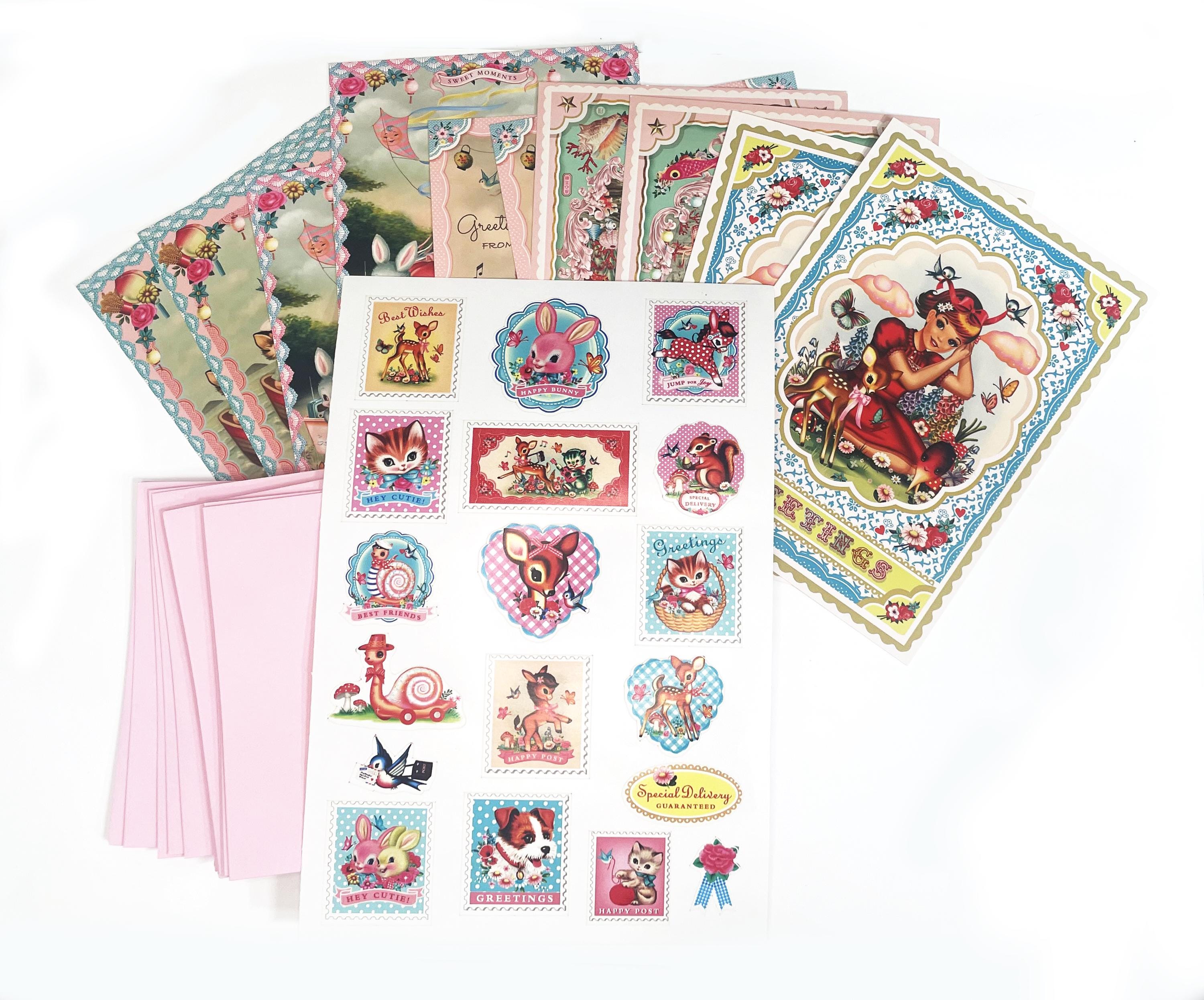 コレクション ANTIQUE STAMPS/POSTCARDS 22 Piece Postcard Sticker Set, 10 Postcards With 18 Stickers and