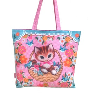 Happy Kitty shopper, kitsch shopper bag, happy cat shopper, Kitty Love shopper