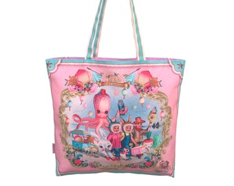 Kingdom of Joy Canvas Tote Bag: Kitsch Asian Surreal Octopus Shopper