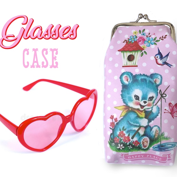 Cute Animal Glasses case,  kiss clip lock, padded interior, double sided design Fiona Hewitt Glasses pouch