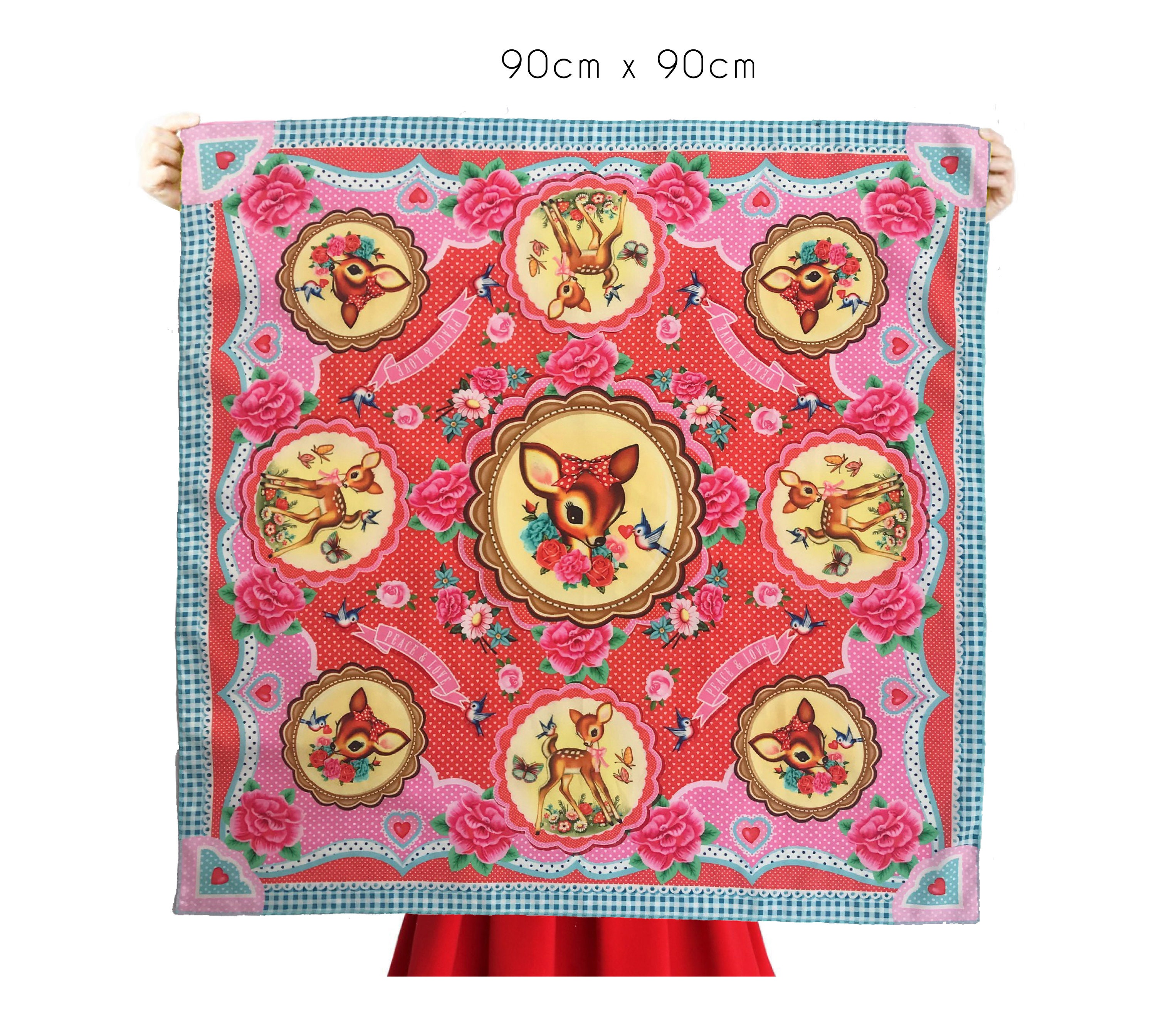 ORRxDisney☆Bambi Silk Scarf Pure Silk Scarf With Hand Rolled Hem, Mod Scarf, Geometric