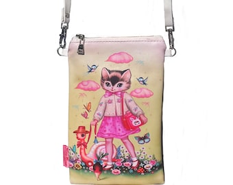 Kitty Phone Bag: Cream PU Leather Cat Shoulder Bag