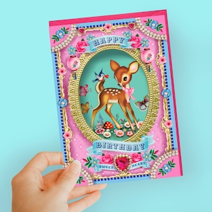 Carte d'anniversaire Bambi, jolie carte d'anniversaire de cerf, carte d'anniversaire de faon, carte d'anniversaire de bambi de luxe