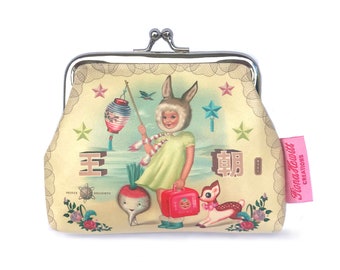 Bunny Girl coin purse vintage Asian 1950&#39;s nostalgia bunny ears coin purse by Fiona Hewitt