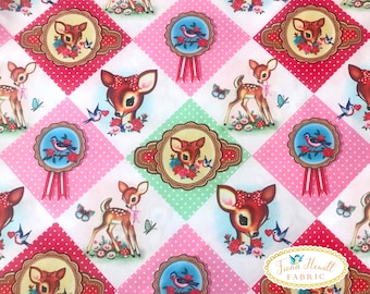 Diamond Deer Cotton Fabric by Fiona Hewitt: Retro Bambi Kitsch