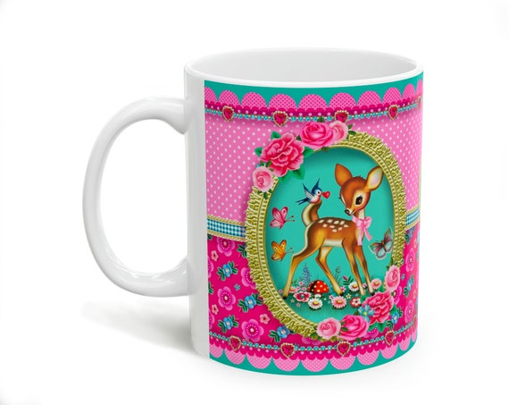 Forrest Bambi mug 11oz ceramic mug, vintage style cute deer ceramic mug