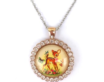 Collar de Bambi con diamantes de imitación: cadena de latón dorado y acero inoxidable