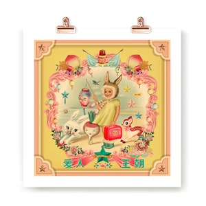 Bunny Girl, vintage asian style, retro, Kitsch, vintage, cute, children's room art, Fiona Hewitt , print only