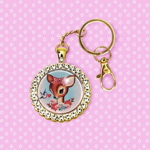 Rhinestone Deer Keyring: Retro Bambi Bag Charm