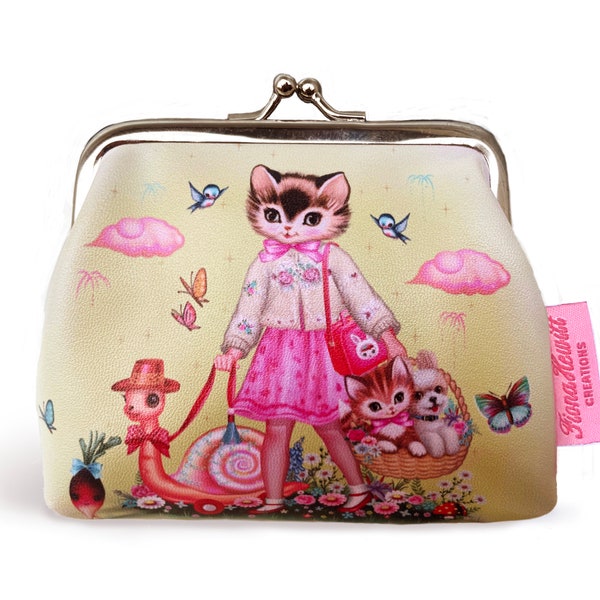 Cute kitty coin purse vintage, 1950's cat, sweet cats, nostalgia, cat coin purse by Fiona Hewitt