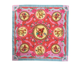 Double Sided Bambi Scarf: Vintage Kitsch Deer Print, Satin Polyester