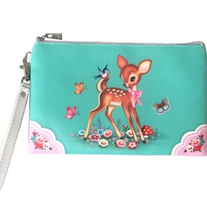Vintage Bambi Print Clutch Purse: Retro Kitsch Cosmetic Bag