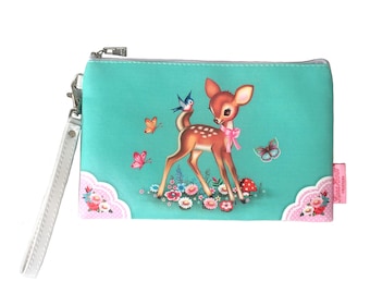 Sweet Bambi make-up/clutch purse bambi retro kitsch vintage nostalgic baby deer and butterlies cosmetic bag