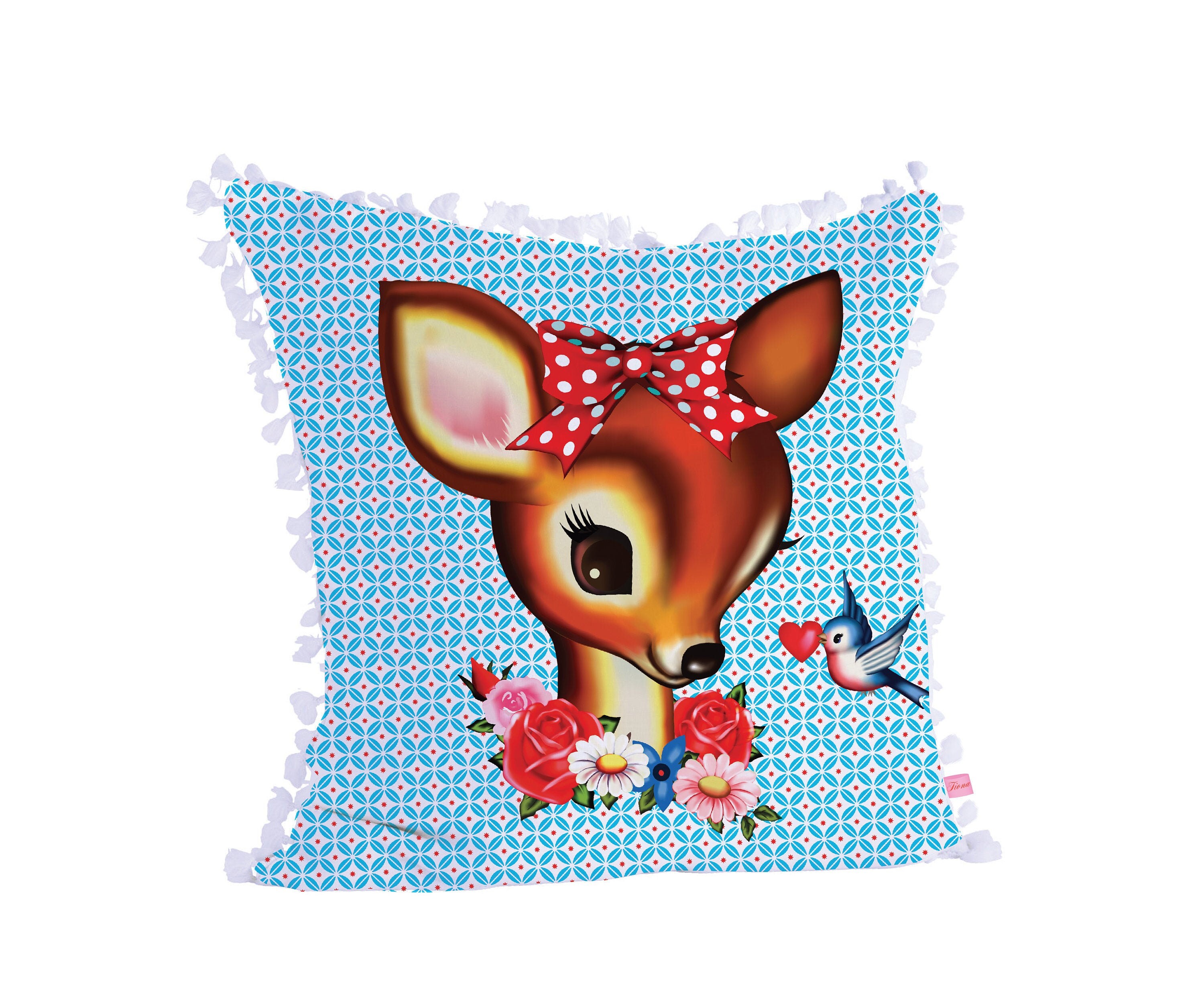 Deer Cushion Bambi Pillow Tassel Trim Cover Only 45cm X Etsy UK