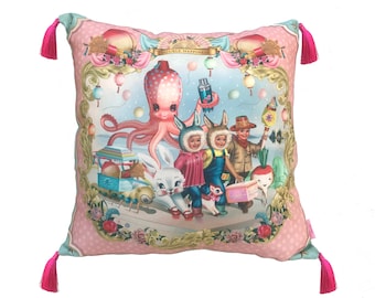 Octopus Rabbit Cushion Cover: Vintage Asian Kitsch, Fiona Hewitt