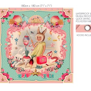 Duschdraperi med vintage-motiv av kaninflicka: Popsurrealistisk asiatisk stil bild 2
