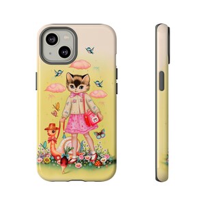 Cute Cat Tough Phone Case, Kawaii Kitty Snail Design