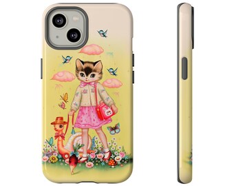 Kitty and snail Tough Case for iphone, Samsung, Gooogle Pixel phone case Cute cat Tough Case by Fiona Hewitt iphone case