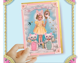 Lucky Kingdom birthday card, pop surreal art card card, Asian kitsch