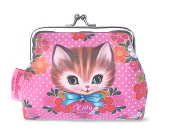 Kitschy cute 'Kitty Love' coin purse vintage cat 1950's sweet kitty nostalgia cat coin purse by Fiona Hewitt