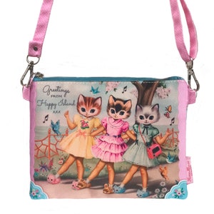 Dancing Cats Cross Body bag with adjustable straps. Festival bag Party bag love cats bag Kitsch cat bag image 1