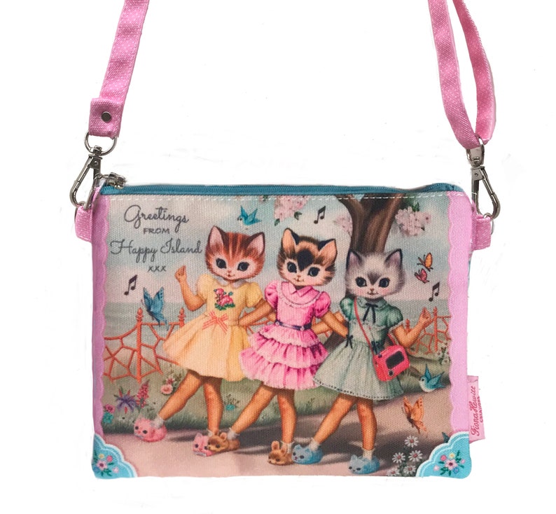 Dancing Cats Cross Body bag with adjustable straps. Festival bag Party bag love cats bag Kitsch cat bag image 1