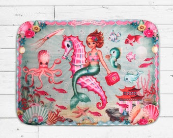 Mermaid floor mat, 70cm x 50cm, vintage style mermaid bath mat, mermaid rug for bedroom, nursery or bathroom mat