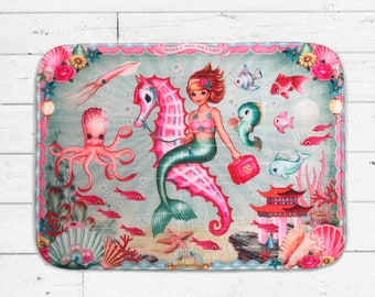Vintage Mermaid Floor Mat: Non-Slip Velour Bath Rug (70cm x 50cm)