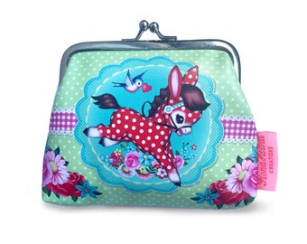 Polka Pony coin purse vintage jumping pony, cute pony coin purse by Fiona Hewitt