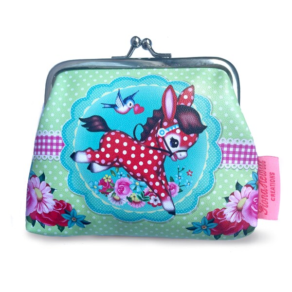 Polka Pony coin purse vintage jumping pony, cute pony coin purse by Fiona Hewitt