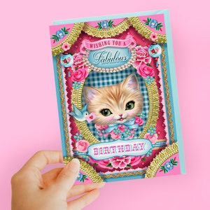 Cute kitty birthday card, cute cat birthday card, cats birthday card, vintage cat card, retro brthday card