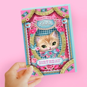 Cute kitty birthday card, cute cat birthday card, cats birthday card, vintage cat card, retro brthday card