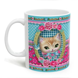 Fabulous Kitty 11oz ceramic mug, vintage style cute kitty ceramic mug