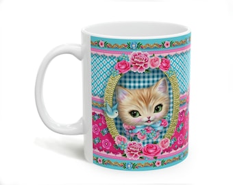 Fabulous Kitty 11oz ceramic mug, vintage style cute kitty ceramic mug