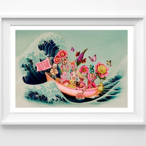 Peace & Love Signed A3 Print: Pop Surreal Asian Kitsch Art