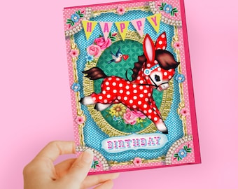Tarjeta de cumpleaños de poni de lunares: Tarjeta de felicitación para saltar de alegría