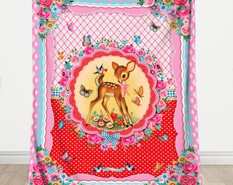 Coperta vintage in peluche di Bambi: coperta in velluto con motivo animale kitsch (50x60)