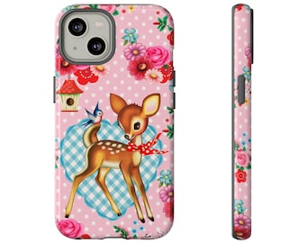 Funda para teléfono con diseño kitsch de Bambi, para Apple, Samsung Galaxy y Google Pixel, protección resistente, regalo para amantes de Bambi, funda para iPhone con adorable ciervo.