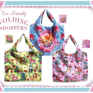 Grand sac shopper en nylon pliable, respectueux de l'environnement, animaux mignons et chaton vintage pliable, sac shopper réutilisable