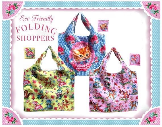 Vintage Kitten Nylon Shopper Bag: Eco-Friendly Foldable Reusable Tote