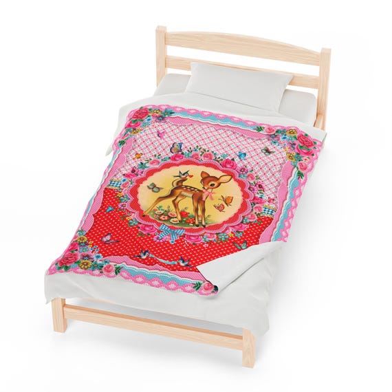 Vintage Bambi Plush Blanket: Kitsch Animal Velveteen Throw (50x60