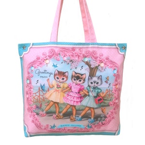 Dancing Cats Canvas Shopper Bag: Kitsch Kitten Tote