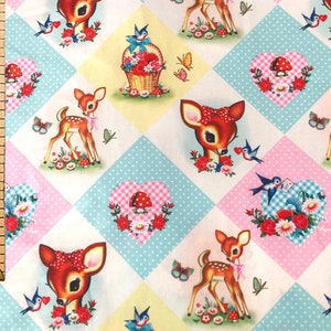 Pastellfärgat diamanthjorttyg, retro Bambi-stil i polyester-bomull (0,5 M x 1,42 M) bild 2