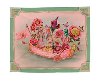Flower Power Velveteen Blanket: Asian Kitsch Pop Surreal Throw