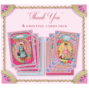 6 Cute Kitty 'Thank You' greetings cards, sweet cats greetings cards