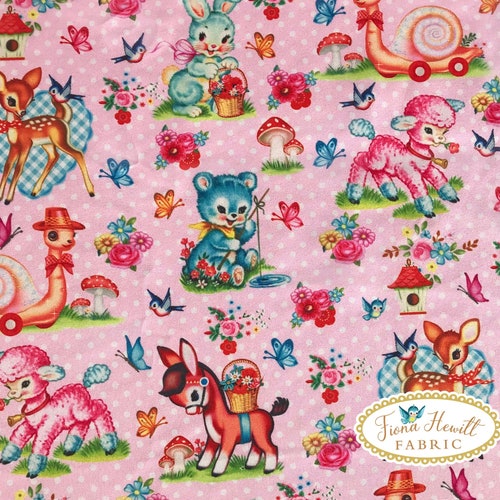 Vintage Animals Fabric 0.5M X 1.48M Cotton Style Kitsch Animal Etsy