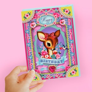 Bambi birthday card, cute deer birthday card, fawn birthday card, sweet bambi birthday card